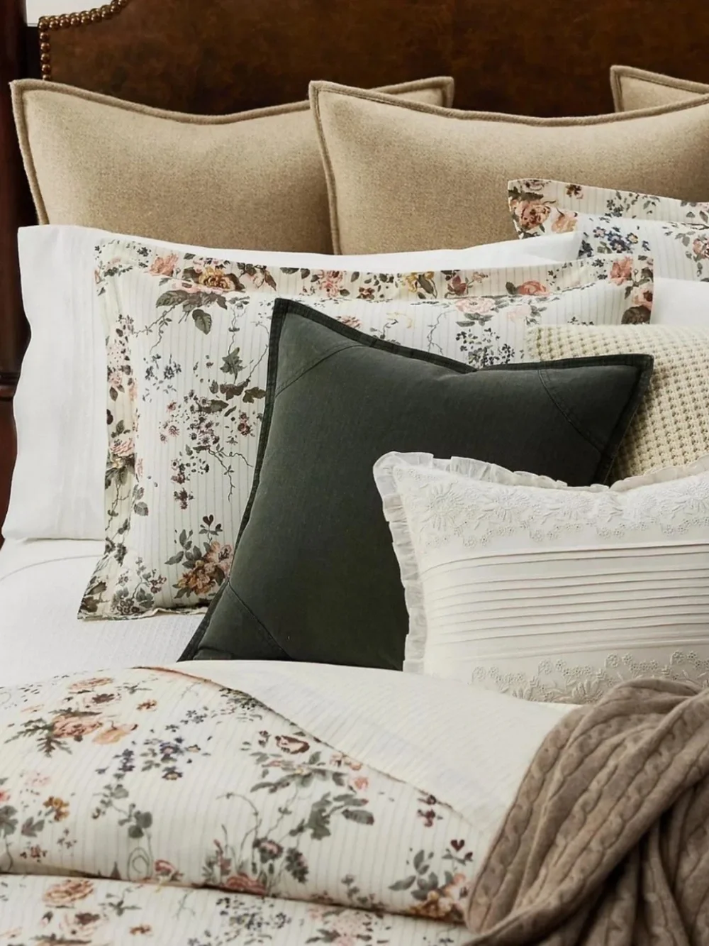 Ralph Lauren Thompson Cotton Floral Stripe Set Of 2 King Pillow Shams $430 NWT